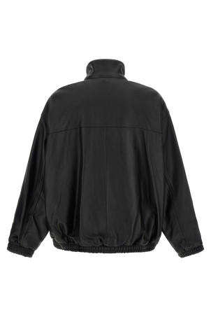 High neck leather jacket Black