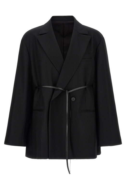 Flannel Belted Blazer Black