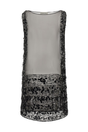 Embroidered silk tunic dress Black