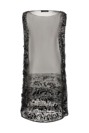 Embroidered silk tunic dress Black