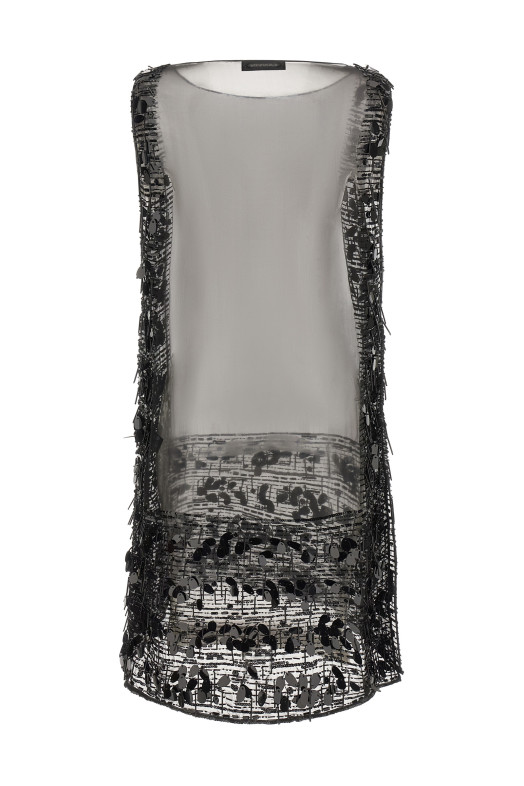 Embroidered silk tunic dress Black