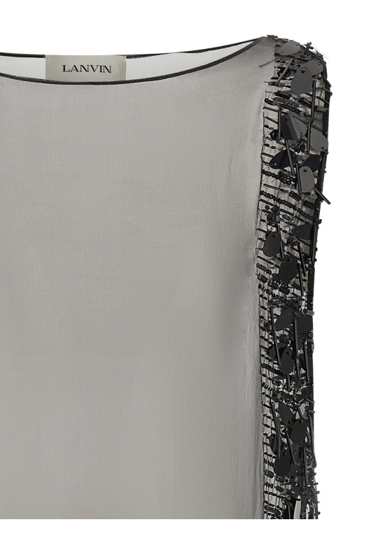 Embroidered silk tunic dress Black