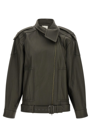 Green leather biker jacket Green