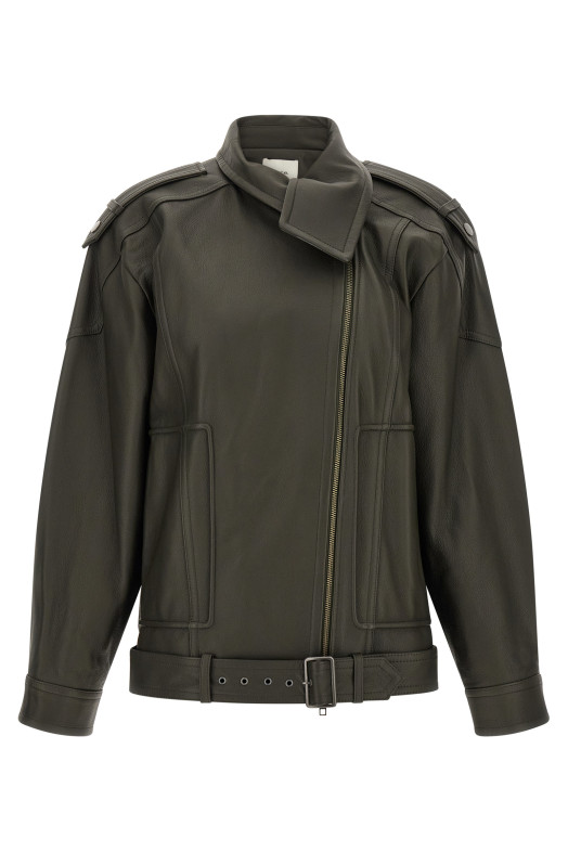 Green leather biker jacket Green