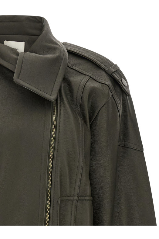 Green leather biker jacket Green