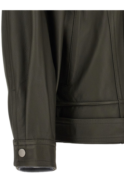 Green leather biker jacket Green