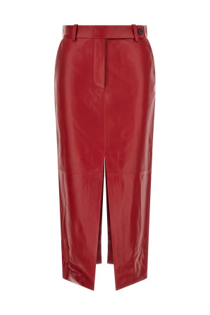 Red leather tailored skirt Red
