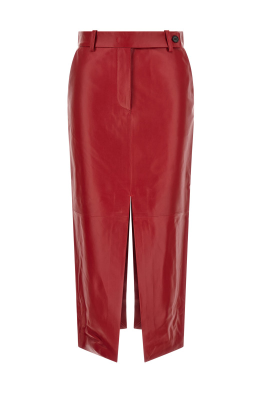 Красная кожаная юбка классического кроя Красная CO 3599ALGCHERRY