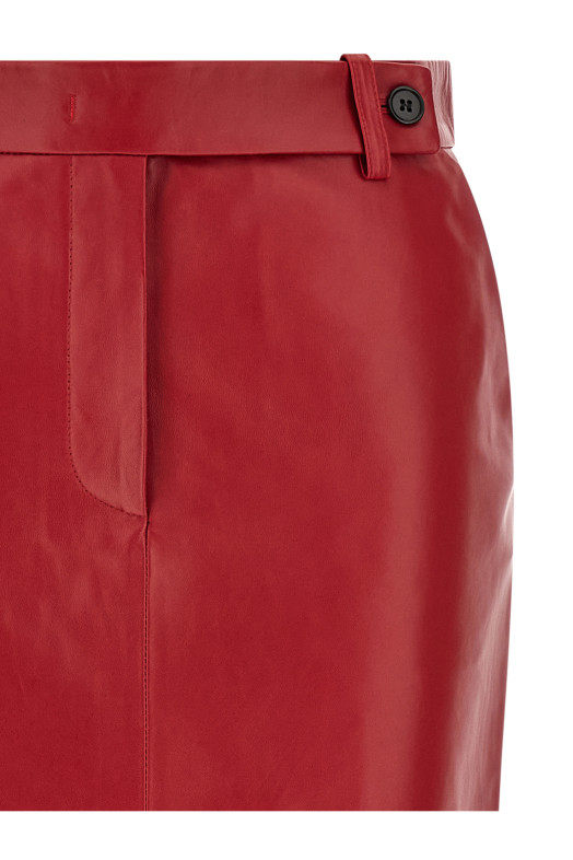 Красная кожаная юбка классического кроя Красная CO 3599ALGCHERRY
