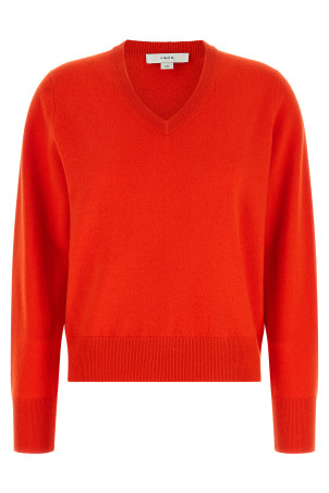 Red cashmere V-neck sweater Red