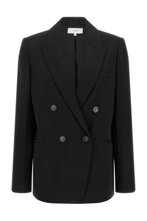 Double-breasted black crêpe blazer Black