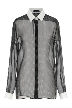 Lozenge chiffon shirt Black-grey
