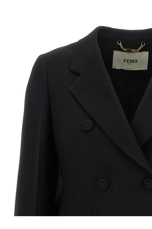 Двобортний блейзер Чорний FENDI (FJ7454AXAUF0GME) Двобортний блейзер Чорний FENDI (FJ7454AXAUF0GME)