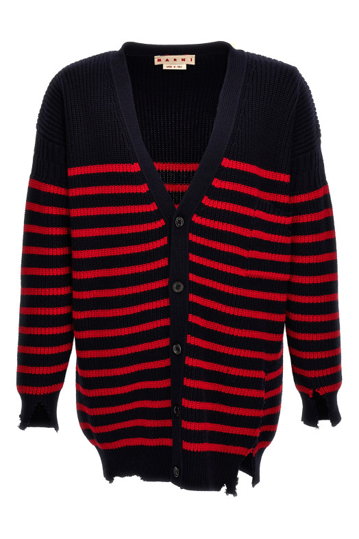 Destroyed effect striped cardigan Multicolor Destroyed effect striped cardigan Multicolor