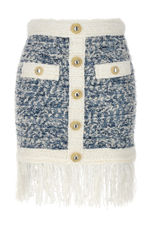 Юбка из твида с бахромой Синяя BALMAIN (CF1LB293KF88SLJ) Юбка из твида с бахромой Синяя BALMAIN (CF1LB293KF88SLJ)