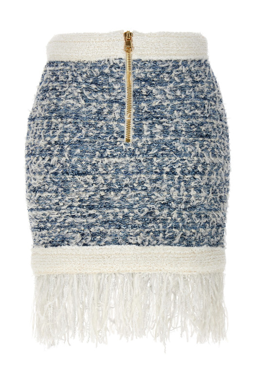 Юбка из твида с бахромой Синяя BALMAIN (CF1LB293KF88SLJ) Юбка из твида с бахромой Синяя BALMAIN (CF1LB293KF88SLJ)