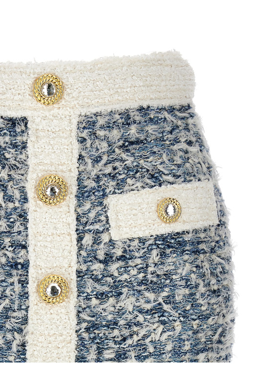 Юбка из твида с бахромой Синяя BALMAIN (CF1LB293KF88SLJ) Юбка из твида с бахромой Синяя BALMAIN (CF1LB293KF88SLJ)