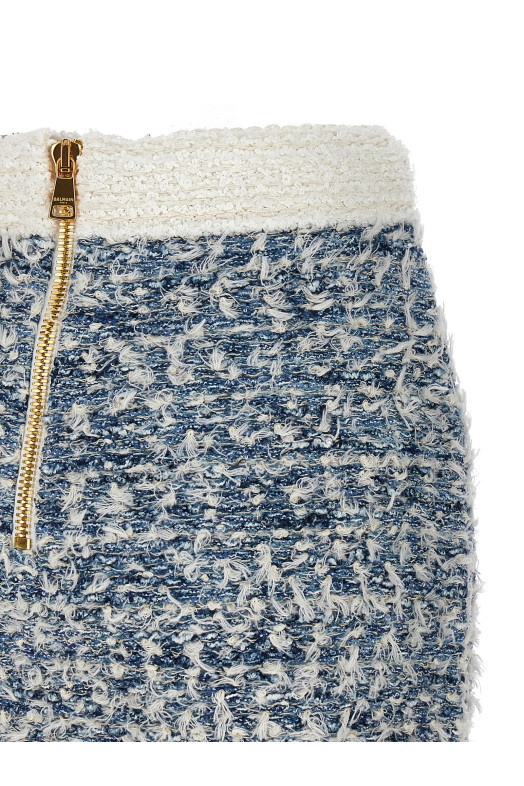 Юбка из твида с бахромой Синяя BALMAIN (CF1LB293KF88SLJ) Юбка из твида с бахромой Синяя BALMAIN (CF1LB293KF88SLJ)