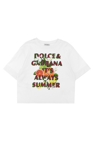 Футболка з блискучим принтом Біла DOLCE & GABBANA (L5JTMVG7L7YW0800) DOLCE & GABBANA Футболка з блискучим принтом Біла DOLCE & GABBANA (L5JTMVG7L7YW0800) DOLCE & GABBANA
