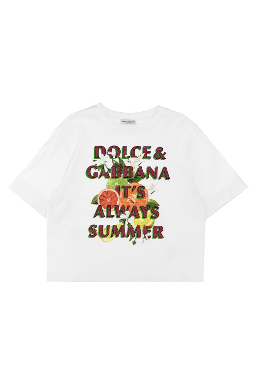 Футболка з блискучим принтом Біла DOLCE & GABBANA (L5JTMVG7L7YW0800) DOLCE & GABBANA Футболка з блискучим принтом Біла DOLCE & GABBANA (L5JTMVG7L7YW0800) DOLCE & GABBANA