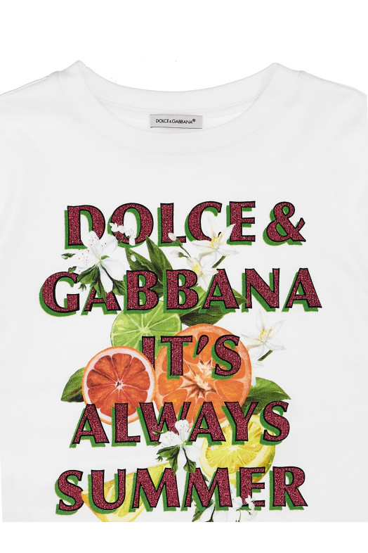 Футболка з блискучим принтом Біла DOLCE & GABBANA (L5JTMVG7L7YW0800) DOLCE & GABBANA Футболка з блискучим принтом Біла DOLCE & GABBANA (L5JTMVG7L7YW0800) DOLCE & GABBANA