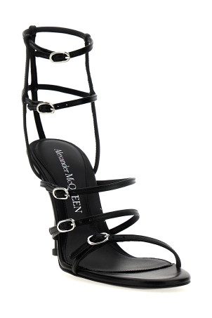 Strap leather sandals Black   Strap leather sandals Black