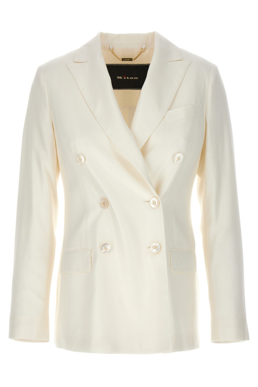 Віскозний двобортний блейзер Білий KITON (D46523K0919B0101) Віскозний двобортний блейзер Білий KITON (D46523K0919B0101)