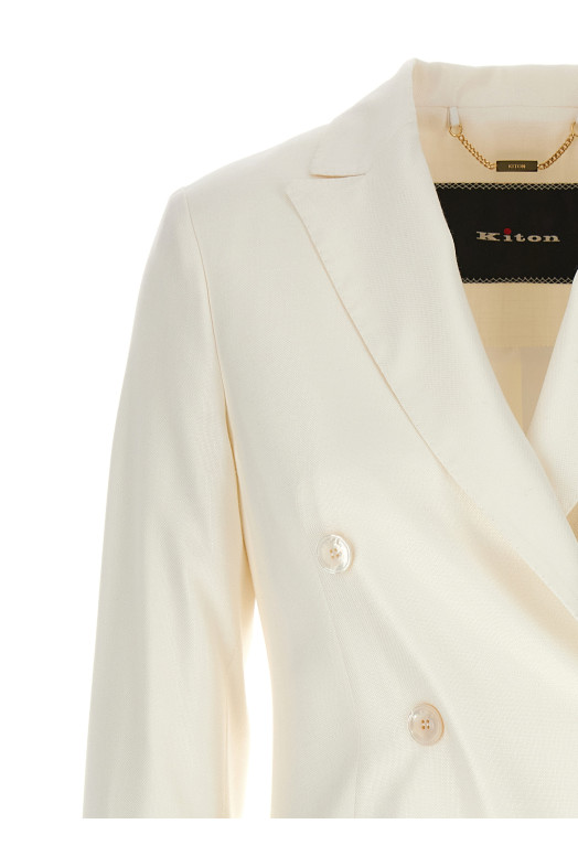 Віскозний двобортний блейзер Білий KITON (D46523K0919B0101) Віскозний двобортний блейзер Білий KITON (D46523K0919B0101)
