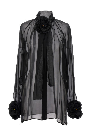 Сорочка з шифону кольору троянди, чорна DOLCE & GABBANA (F5S25TFU1ATN0000) DOLCE & GABBANA Сорочка з шифону кольору троянди, чорна DOLCE & GABBANA (F5S25TFU1ATN0000) DOLCE & GABBANA