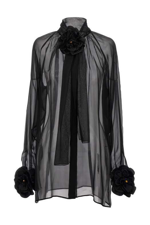 Сорочка з шифону кольору троянди, чорна DOLCE & GABBANA (F5S25TFU1ATN0000) DOLCE & GABBANA Сорочка з шифону кольору троянди, чорна DOLCE & GABBANA (F5S25TFU1ATN0000) DOLCE & GABBANA