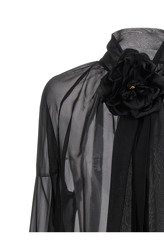 Сорочка з шифону кольору троянди, чорна DOLCE & GABBANA (F5S25TFU1ATN0000) DOLCE & GABBANA Сорочка з шифону кольору троянди, чорна DOLCE & GABBANA (F5S25TFU1ATN0000) DOLCE & GABBANA