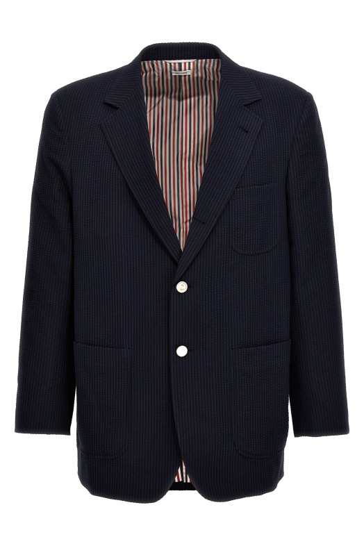 Однобортний блейзер з тканини сирсакер Синій THOM BROWNE (MJR094A006455415) Однобортний блейзер з тканини сирсакер Синій THOM BROWNE (MJR094A006455415)