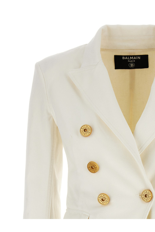 Двобортний джинсовий блейзер Білий BALMAIN (DF1SG170DB690FA) Двобортний джинсовий блейзер Білий BALMAIN (DF1SG170DB690FA)
