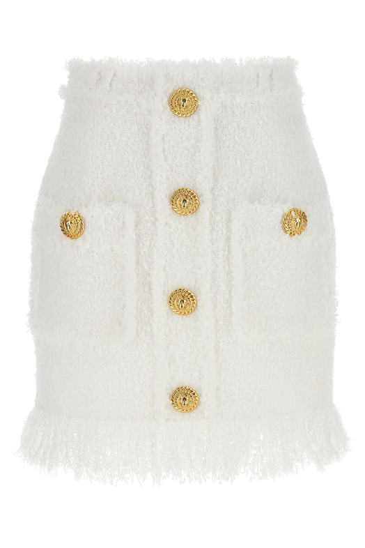 Спідниця з твіду з ґудзиками Біла BALMAIN (DF1LBA20XC670FA)