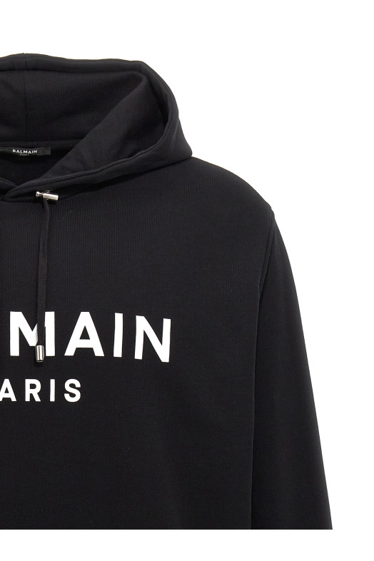 Худі з принтом логотипу чорно-сіре BALMAIN DH1JR002BB65EAB Худі з принтом логотипу чорно-сіре BALMAIN DH1JR002BB65EAB