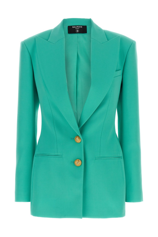 Двобортний піджак з логотипом на ґудзиках СИНІЙ BALMAIN DF1SE055WC097CN Двобортний піджак з логотипом на ґудзиках СИНІЙ BALMAIN DF1SE055WC097CN