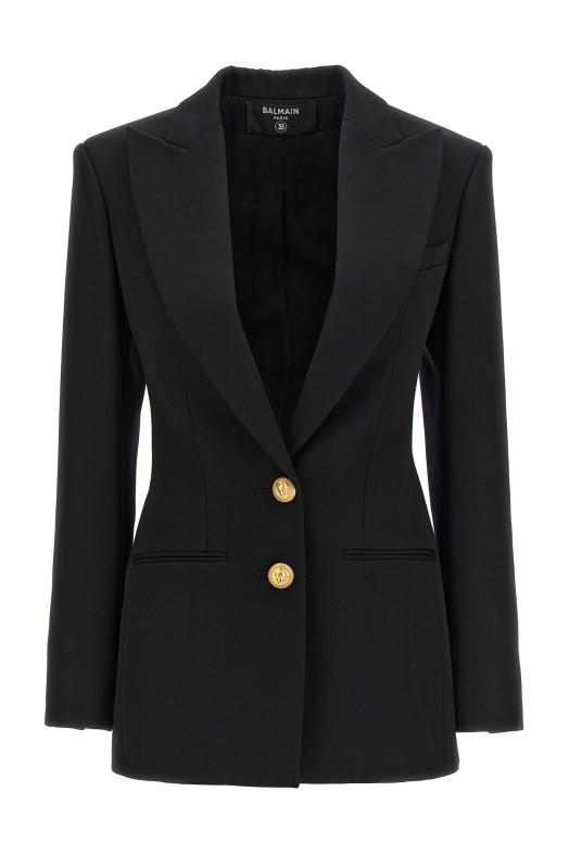Двобортний блейзер з ґудзиками з логотипом Чорний BALMAIN (DF1SE055WC090PA) Двобортний блейзер з ґудзиками з логотипом Чорний BALMAIN (DF1SE055WC090PA)