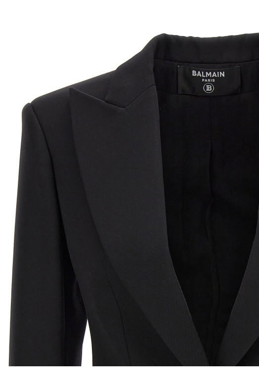 Двобортний блейзер з ґудзиками з логотипом Чорний BALMAIN (DF1SE055WC090PA) Двобортний блейзер з ґудзиками з логотипом Чорний BALMAIN (DF1SE055WC090PA)