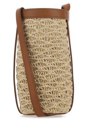 Двухцветный держатель для бутылок из рафии и кожи SAINT LAURENT (686014GAAAL)