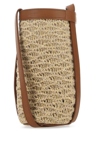 Двухцветный держатель для бутылок из рафии и кожи SAINT LAURENT (686014GAAAL)