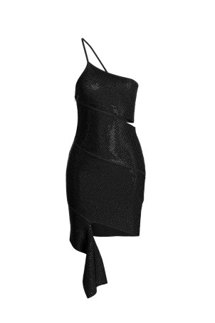 Sequin one shoulder dress Black