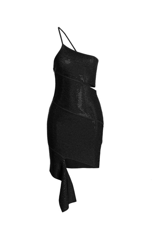 Sequin one shoulder dress Black