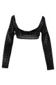 Cropped macramé bow top Black