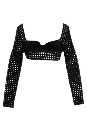 Укорочений топ з макраме-бантиком Чорний GIAMBATTISTA VALLI (23SSSVCM0M0238PEA9999)
