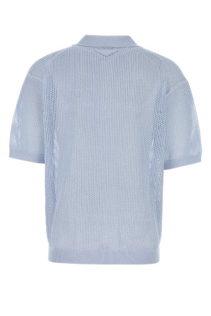 Powder blue silk blend polo shirt PRADA (UMB667S23213TJ) Powder blue silk blend polo shirt PRADA (UMB667S23213TJ)
