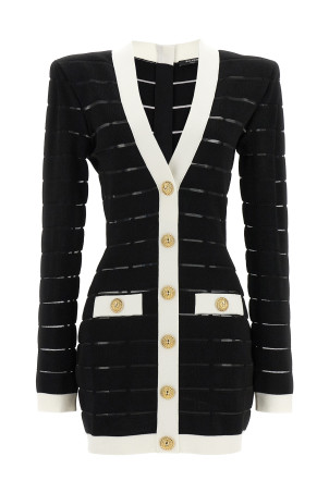 Двухцветное трикотажное платье Черно-серое BALMAIN (DF1R8053KG59EAB) Двухцветное трикотажное платье Черно-серое BALMAIN (DF1R8053KG59EAB)