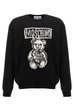 Светр з інтарсією з логотипом Чорно-сірий MOSCHINO V092670000555 Светр з інтарсією з логотипом Чорно-сірий MOSCHINO V092670000555