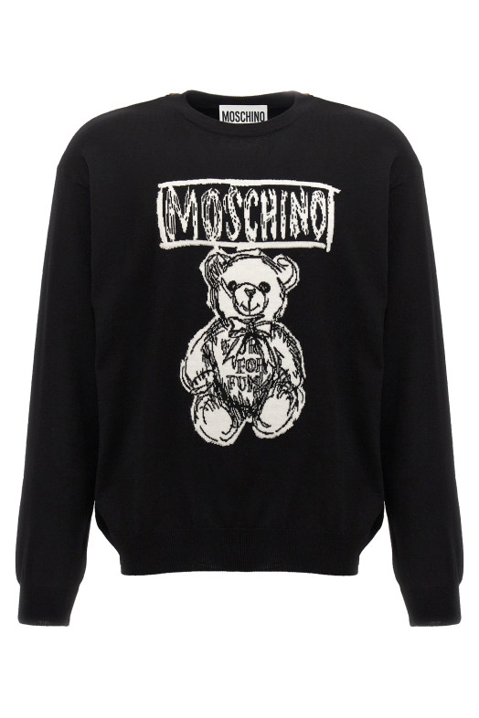 Светр з інтарсією з логотипом Чорно-сірий MOSCHINO V092670000555 Светр з інтарсією з логотипом Чорно-сірий MOSCHINO V092670000555