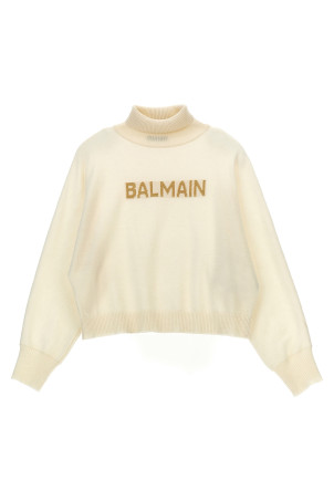 Светр з блискучим логотипом Білий BALMAIN KIDS (BV9B20W0023102OR) Светр з блискучим логотипом Білий BALMAIN KIDS (BV9B20W0023102OR)