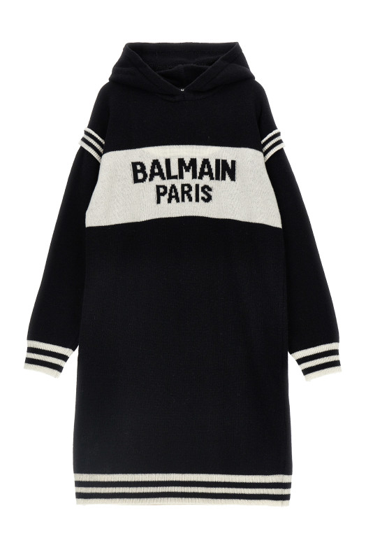 Сукня з капюшоном і логотипом Чорно-сіра BALMAIN KIDS (BV1B40Z2361930AV) Сукня з капюшоном і логотипом Чорно-сіра BALMAIN KIDS (BV1B40Z2361930AV)